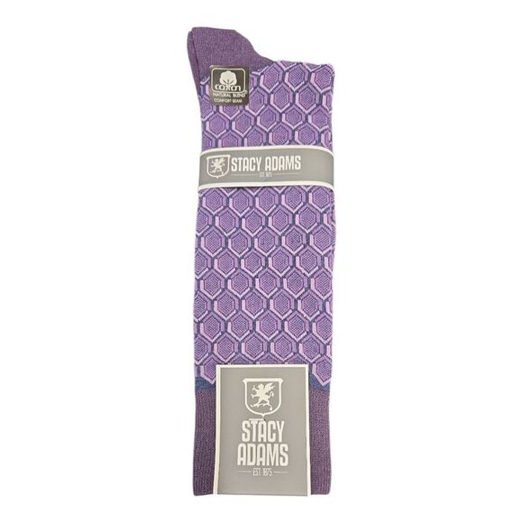 STACY ADAMS MENS FEATHER OPTIC PATTERN DRESS SOCK.  PURPLE NAVY SAS 353-3 - Picture 1 of 3
